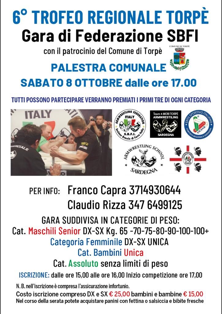 SBFI - Sezione Braccio di Ferro Italia - XI Trofeo Regionale Torpè