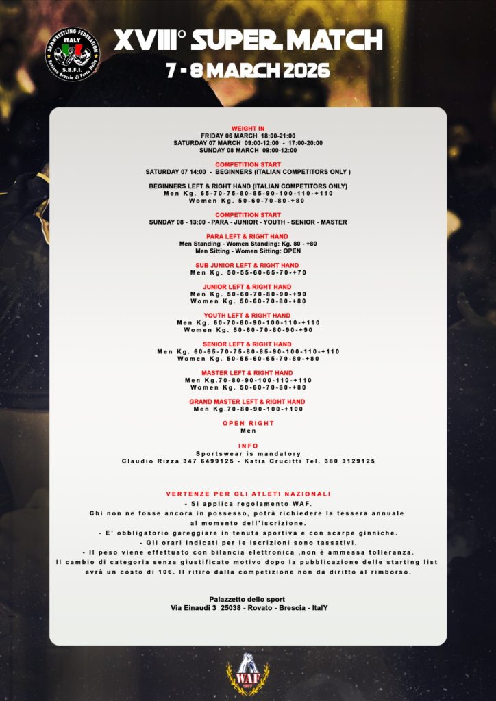 SBFI - Sezione Braccio di Ferro Italia - Super Match 2026