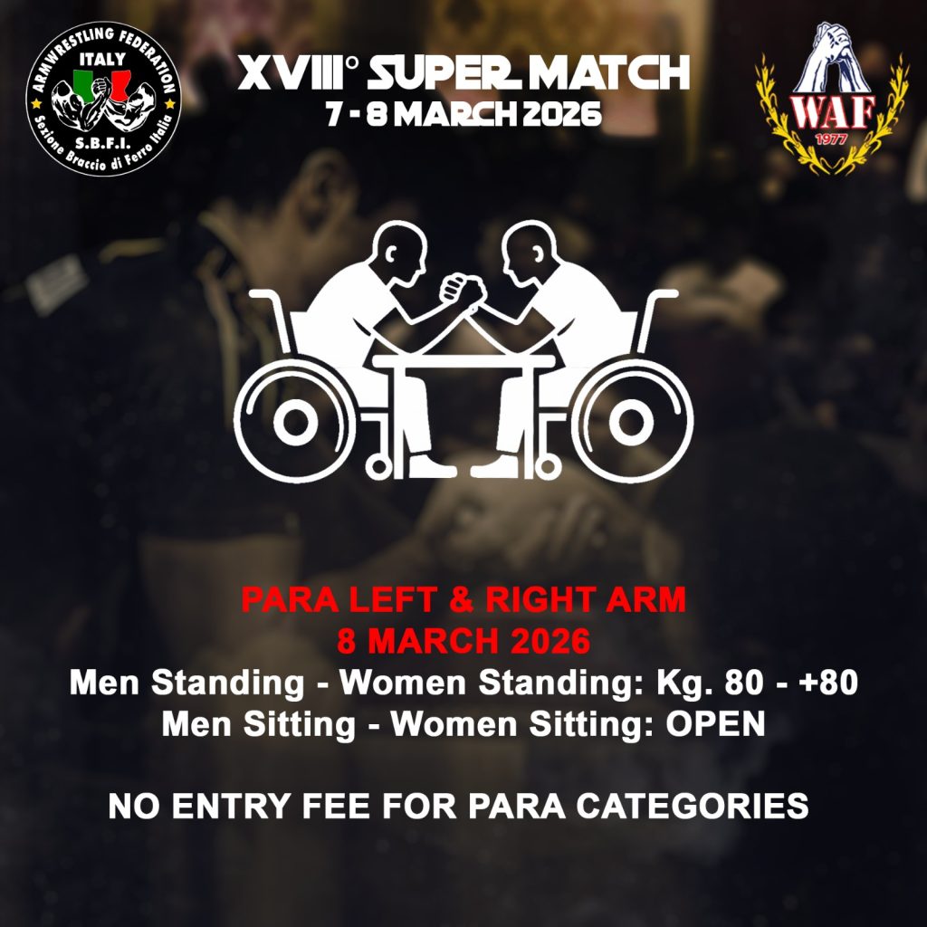 SBFI - Sezione Braccio di Ferro Italia - Super Match 2026 disable categories