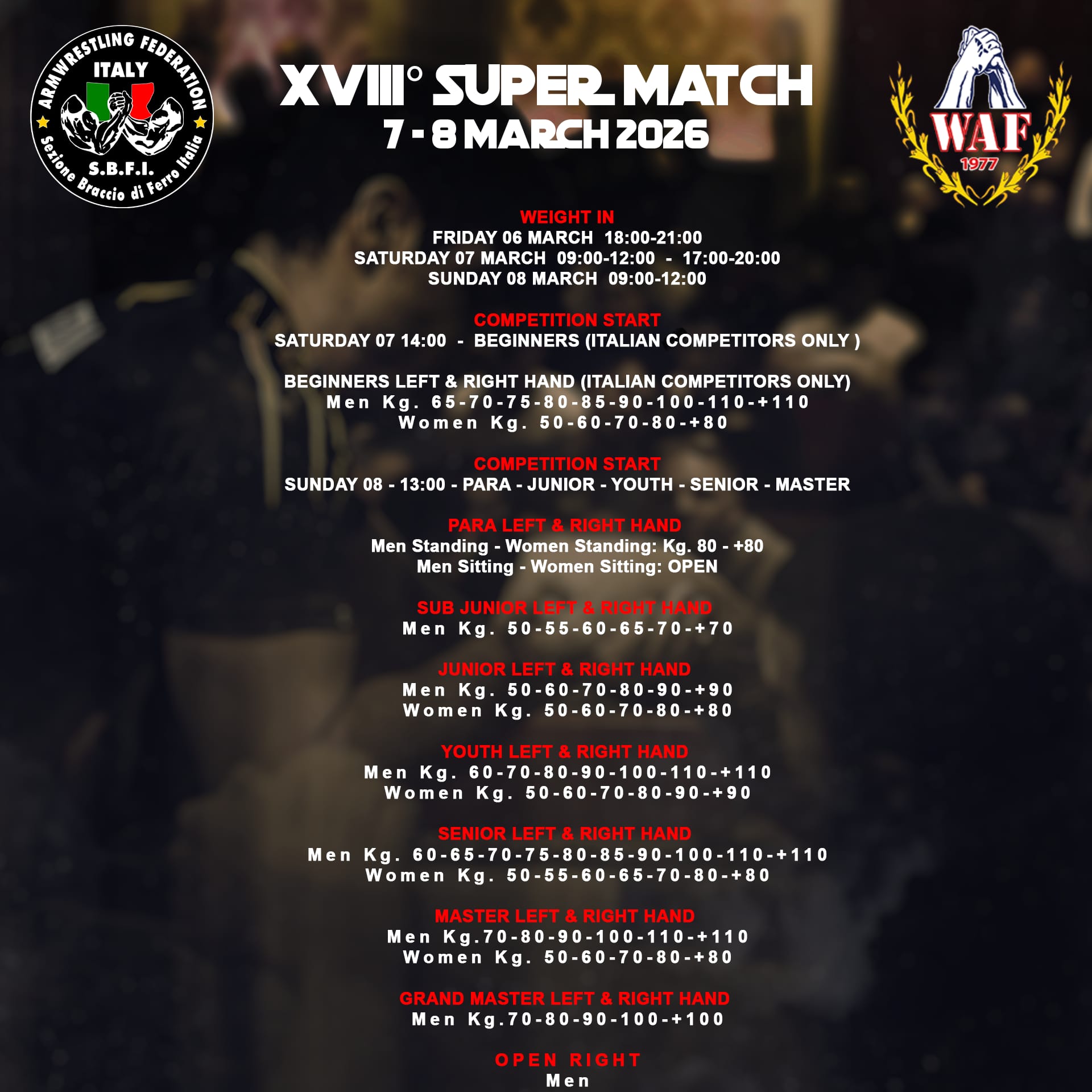 SBFI - Sezione Braccio di Ferro Italia - Super Match 2026 schedule