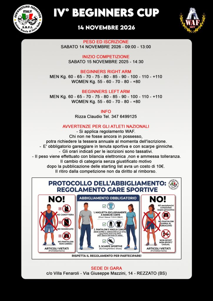SBFI - Sezione Braccio di Ferro Italia - Beginners Cup 2026